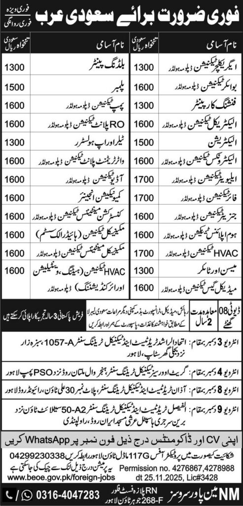 Excellent Urgent jobs for Saudi Arabia 2025 - online apply